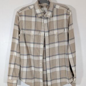 American Eagle Outfitters Women's Flannel Plaid Beige Cream Shirt Size XS